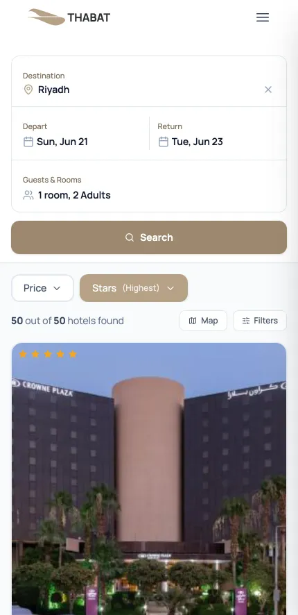 Thabat — hotel search on iPhone
